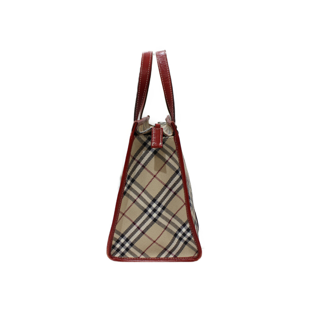 Burberry Leather Beige Nova Handbag Check Canvas Tan Red - Picture 3 of 7